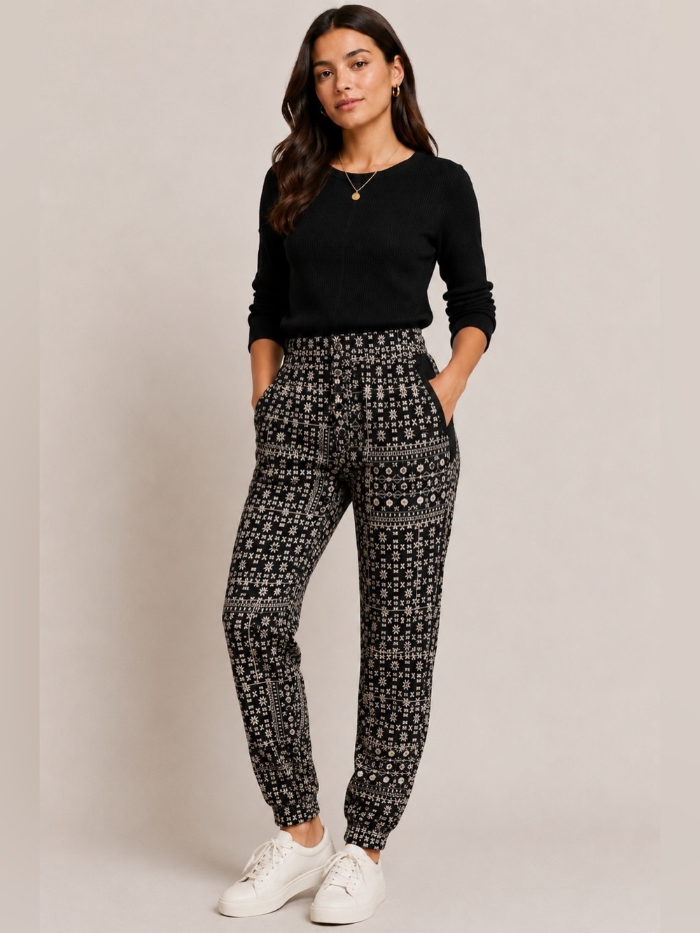 H&M Fair Isle Sweater Knit Sweat Pant in Black & White sz S